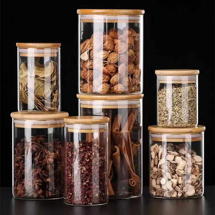 Glass Food Storage Jar with Wood Lid — Airtight Kitchen Storage (250/400/520/1000ml)