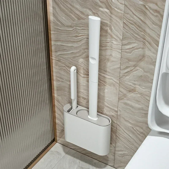 Silicone Toilet Brush Set — Flat Flexible Head with Wall-Mounted Holder