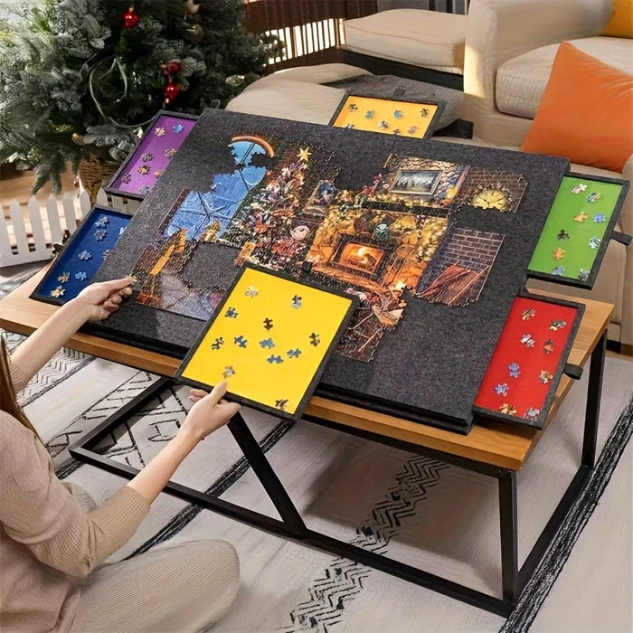 7-Piece Puzzle Storage Table with 6 Drawers — Felt Work Surface, Collapsible Organiser for 1000-Piece Jigsaws