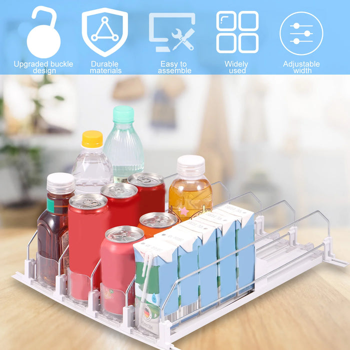 Fridge Drink Organiser — Self‑Sliding Can Dispenser with Locking Design, 3 Rows, Adjustable Width