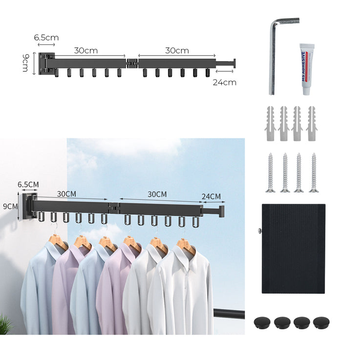 Retractable Wall-Mounted Folding Clothes Hanger — Aluminium, Indoor & Outdoor