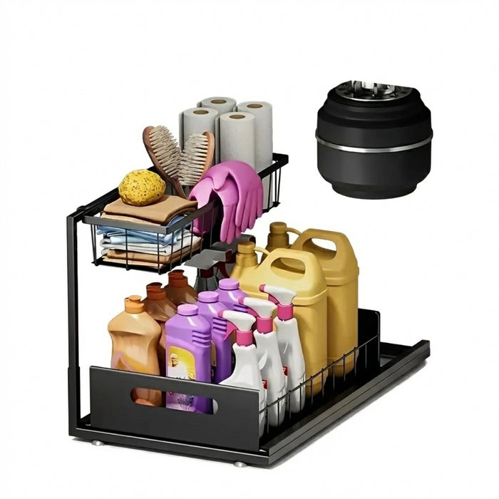 Double-Layer Pull-Out Under-Sink Shelf — Sliding Cabinet Storage for Kitchen & Bathroom