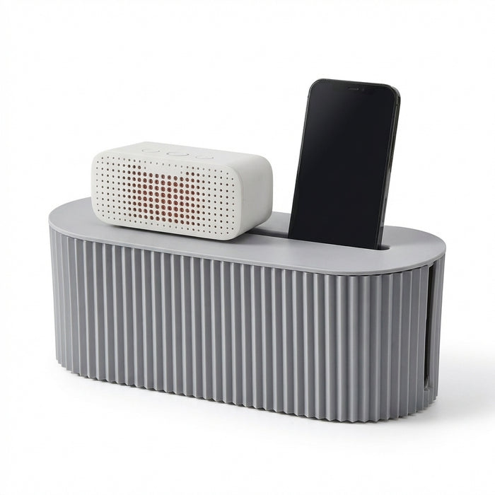 Large-Capacity Cable Management Box with Lid — Plastic Desktop Storage for Office & Home | Halloween & Christmas Gift | JY100 (Grey/Beige)