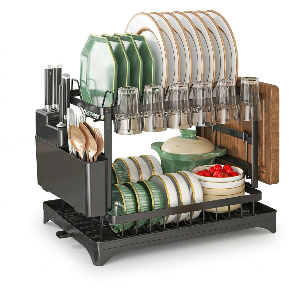 Stainless Steel 2-Tier Dish Rack — Hygienic Residue-Free Drying, Compa ...