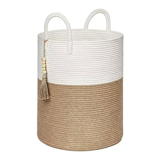 Large Tall Woven Storage Basket – Foldable Cotton Rope Laundry Hamper