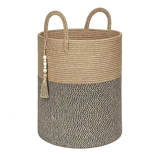Large Tall Woven Storage Basket – Foldable Cotton Rope Laundry Hamper