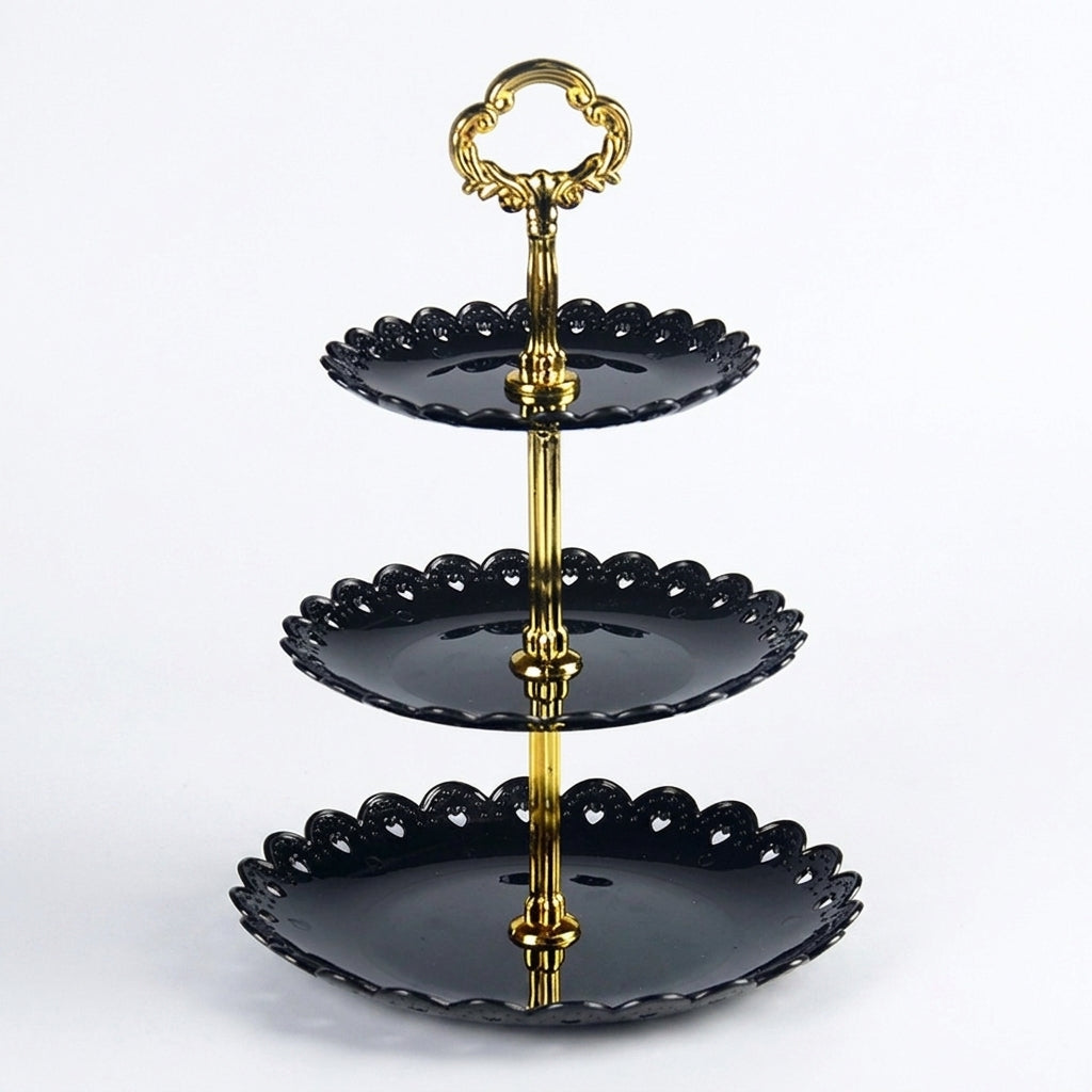 3-Tier ABS Cake Stand — Fruit & Dessert Display (Black or White)