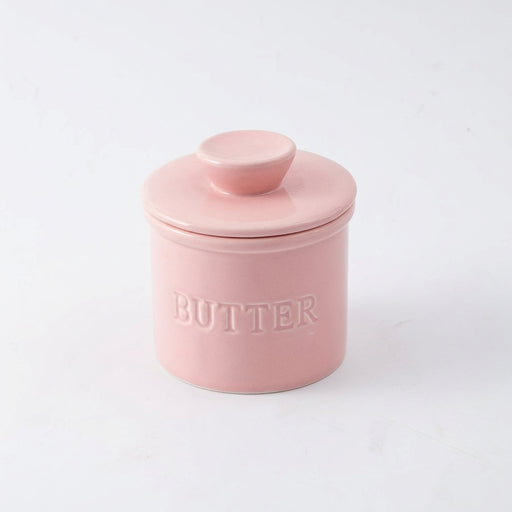 1-piece Pink Ceramic Butter Crock with Lid and Knife – French-style Porcelain Butter Dish