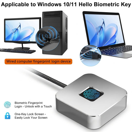 USB Fingerprint Reader for Windows Hello — 1.5m Braided Cable (Windows 11/10)