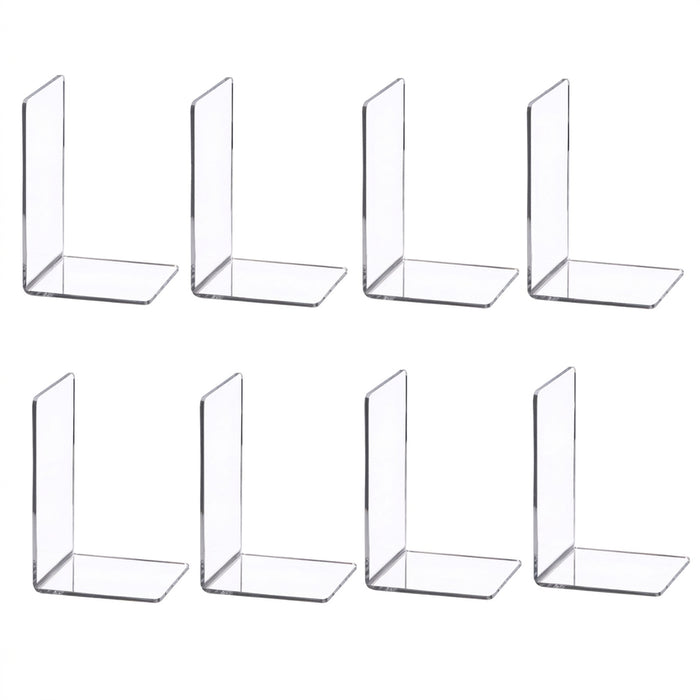 Transparent Acrylic L-Shaped Bookends — Clear Desk and Shelf Organisers