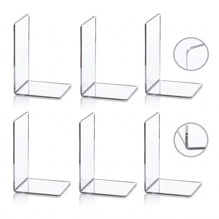 Transparent Acrylic L-Shaped Bookends — Clear Desk and Shelf Organisers