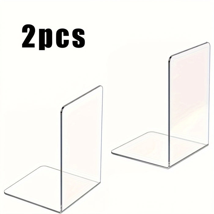 Transparent Acrylic L-Shaped Bookends — Clear Desk and Shelf Organisers