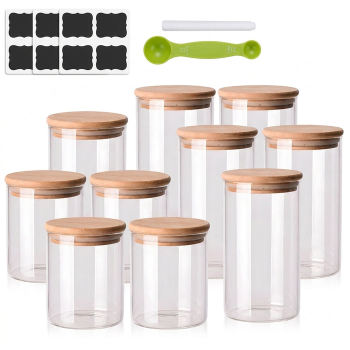 10-Piece Glass Pantry Jar Set with Bamboo Lids — 5×350ml & 5×250ml
