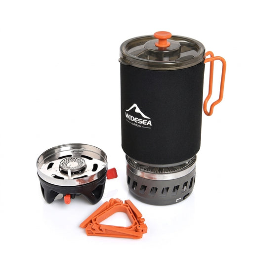 Portable Camping Coffee Maker Set with 0.9L French Press Pot and 1100BTU Gas Stove