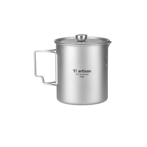 Titanium French Press Camping Cup with Folding Handle and Lid, 0.75L