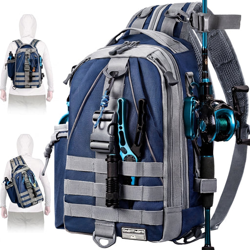 Fishing Sling Backpack with Rod Holder – Two-Layer Nylon Tackle Bag