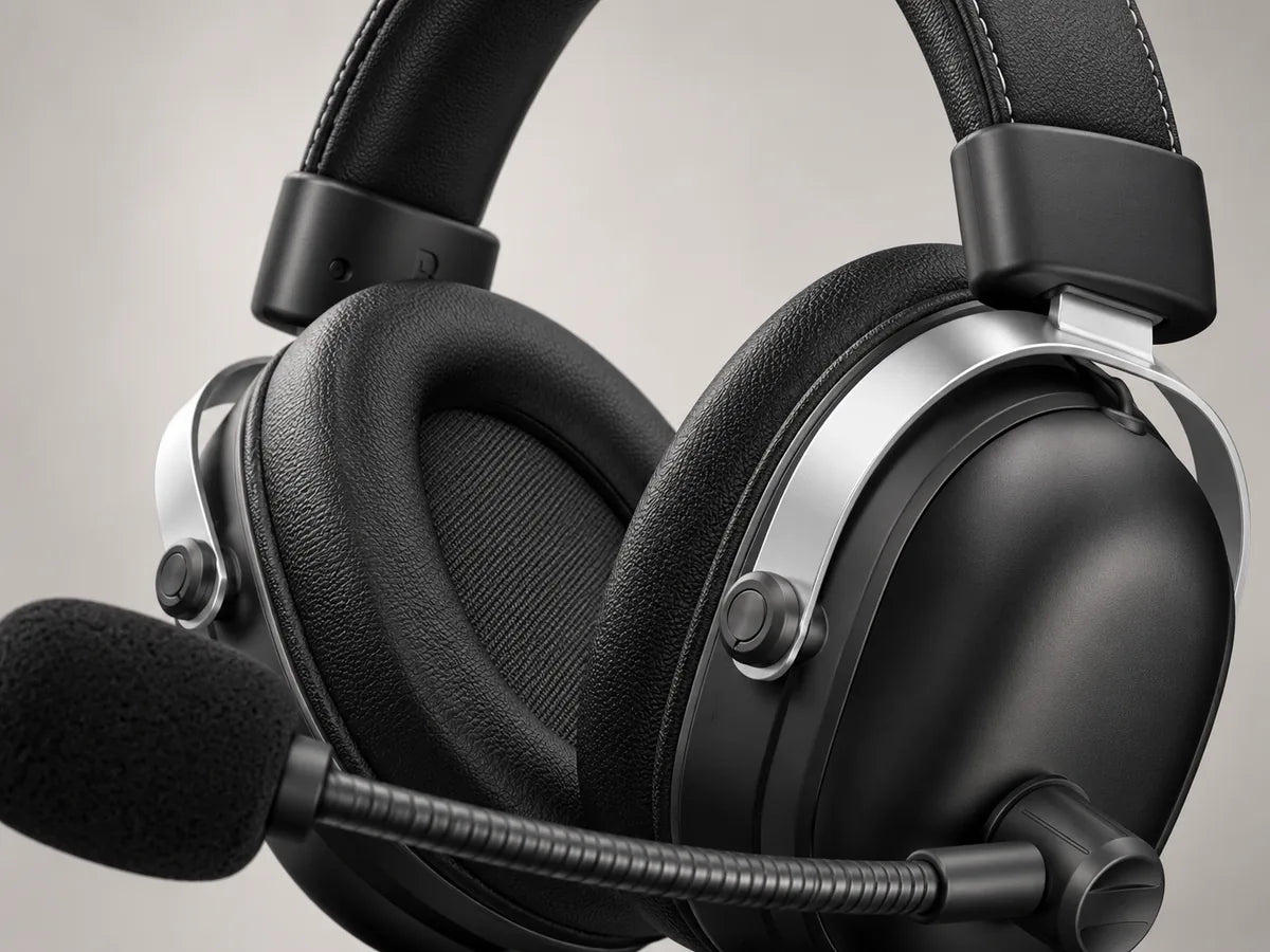 Close-up of the Commander's cushioned ear pad and silver aluminium headband support